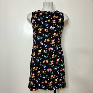Vintage Handmade Black Spring Floral Print Mod Mini Shift Dress
